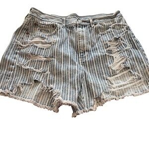 American eagle blue and white pinstripe distressed jean shorts size 8